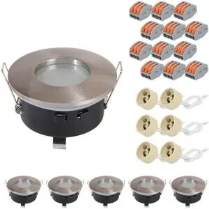 HOFTRONIC 6er Set Vista - LED Einbaustrahler - Durchmesser 83mm - GU10 Fassung - Rund - IP44 für Bad und Außenbereich - Edelstahl