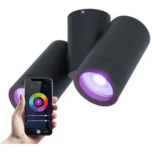 HOFTRONIC SMART Silva Smart Wandleuchte - Deckenstrahler - Schwenkbar - RGBWW 16 Mio. Farben - WiFi & Bluetooth - 2-Lights - GU10 - IP65 - Schwarz - App Steuerung - Kompatibel mit Alexa/Google Assistant und Siri