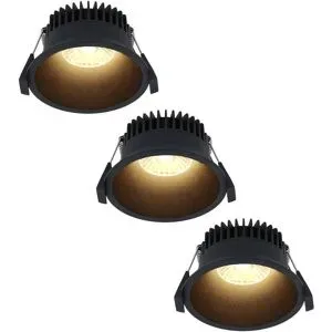 HOFTRONIC 3er Set Finn LED Einbaustrahler - 10W 900lm - 2700K warmweiß - Dimmbar - Rund - Einbau - IP44 wasserdicht - Schwarz - Für Bad, Innen und Außen