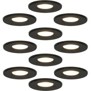 HOFTRONIC 10er Set Venezia LED Einbaustrahler - 6W 650lm - 2700K warmweiß - Dimmbar - Rund - IP65 wasserdicht - Schwarz - Für den Innen-, Außen- und Badezimmer