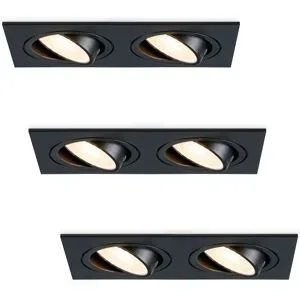 HOFTRONIC 3er Set Mallorca - LED Einbaustrahler - Schwenkbar - 8 watt 690 lumen - 2700K warmweiß - Doppelt - GU10 - Dimmbar - Rechteckig - IP20 für Innenbereich - Schwarz