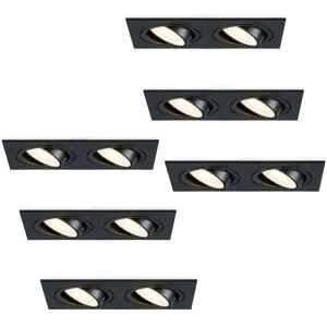 HOFTRONIC 6er Set Mallorca - LED Einbaustrahler - Schwenkbar - 8 watt 690 lumen - 2700K warmweiß - Doppelt - GU10 - Dimmbar - Rechteckig - IP20 für Innenbereich - Schwarz