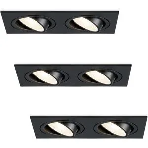 HOFTRONIC 3er Set Mallorca - LED Einbaustrahler - Schwenkbar - 8 Watt 690 Lumen - 4000K neutralweiß - Doppelt - GU10 - Dimmbar - Rechteckig - IP20 für Innenbereich - Schwarz