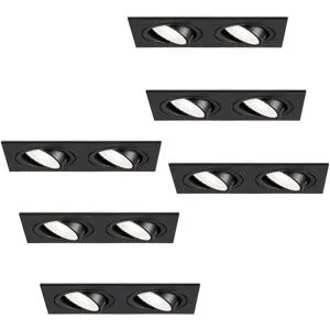 HOFTRONIC 6er Set Mallorca - LED Einbaustrahler - Schwenkbar - 8 Watt 690 Lumen - 6500K tageslichtweiß - Doppelt - GU10 - Dimmbar - Rechteckig - IP20 für Innenbereich - Schwarz