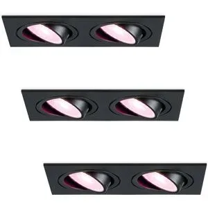 HOFTRONIC SMART 3er Set Mallorca - LED Einbaustrahler - Schwenkbar - 11 Watt 690 Lumen - Wifi + Bluetooth - RGBWW - Doppelt - GU10 - Google Home, Amazon Alexa und Siri - Rechteckig - IP20 für Innenbereich - Schwarz