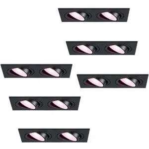 HOFTRONIC SMART 6er Set Mallorca - LED Einbaustrahler - Schwenkbar - 11 Watt 690 Lumen - Wifi + Bluetooth - RGBWW - Doppelt - GU10 - Google Home, Amazon Alexa und Siri - Rechteckig - IP20 für Innenbereich - Schwarz