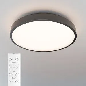 HOFTRONIC Badezimmer-Deckenleuchte schwarz - IP44 wasserdicht - 18W 1800 Lumen (100lm/w) - CCT Lichtfarbe einstellbar (3000K, 4000K & 6500K) - Inkl. Fernbedienung - Ø30 cm - LED- Deckenlampe