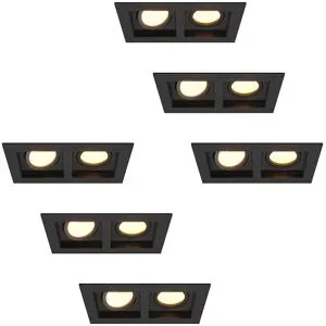HOFTRONIC 6er-Set Fresno Doppel-Einbaustrahler - Rechteck - 2x GU10 - 2700K warmweiß - 8 watt 690 lumen - Schwenkbar - IP20 staubdicht- Schwarz