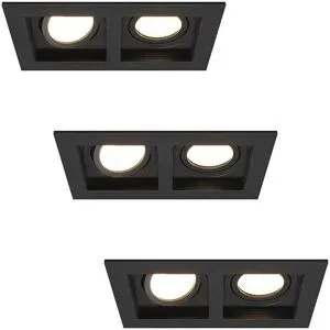 HOFTRONIC 3er Set Fresno Doppel-Einbaustrahler - Rechteck - 2x GU10 - 4000K neutralweiß - 8 Watt 690 Lumen - Schwenkbar - IP20 staubdicht- Schwarz