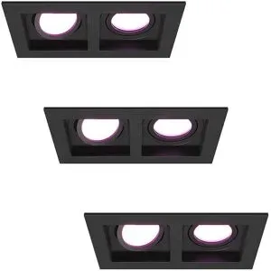 HOFTRONIC SMART 3er Set Fresno Einbaustrahler - Rechteck - 2x GU10 - RGBWW 16,5 Millionen Farben - 11 Watt 690 Lumen - Schwenkbar - IP20 staubdicht- Schwarz