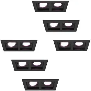 HOFTRONIC SMART 6er Set Fresno Einbaustrahler - Rechteck - 2x GU10 - RGBWW 16,5 Millionen Farben - 11 Watt 690 Lumen - Schwenkbar - IP20 staubdicht- Schwarz