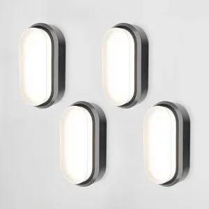 HOFTRONIC 4er Set C-Serie - LED-Deckenleuchte schwarz oval - Wandleuchte - Kellerleuchte - IP54 - 18W - 1830lm - 4000K neutralweiß - für den Innen- und Außenbereich