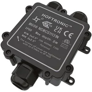 HOFTRONIC Abzweigdose IP68 Wasserdicht - 130x80x36mm - 3 Eingänge - für 2- und 3-adrige Kabel (4-12mm) - Verteilerdose