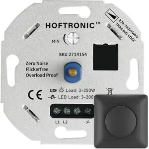 HOFTRONIC LED-Dimmer - 3-200 Watt - Geeignet für Phasenanschnitt - Universal - Inkl. schwarzem Rahmen und Drehknopf