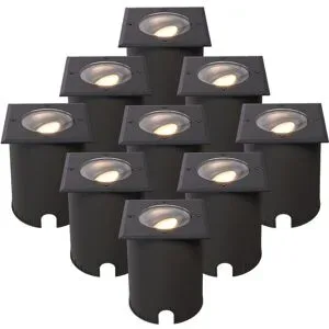 HOFTRONIC 9er Set Cody LED Bodeneinbaustrahler Schwarz - GU10 4,4 Watt 345 Lumen dimmbar - 2700K warmweiß - schwenkbar - Befahrbar - quadratisch - IP67 wasserdicht