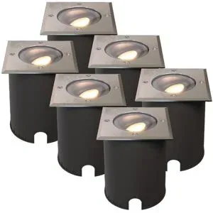 HOFTRONIC 6er Set Cody LED Bodeneinbaustrahler Edelstahl - GU10 4,4 Watt 345 Lumen dimmbar - 2700K warmweiß - schwenkbar - Befahrbar - quadratisch - IP67 wasserdicht