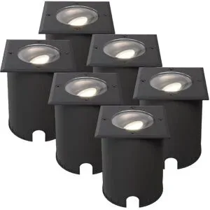 HOFTRONIC 6er Set Cody LED Bodeneinbaustrahler Schwarz - GU10 4,5 Watt 345 Lumen dimmbar - 4000K neutralweiß - Schwenkbar - Befahrbar - quadratisch - IP67 wasserdicht