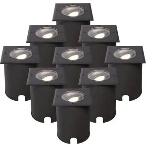 HOFTRONIC 9er Set Cody LED Bodeneinbaustrahler Schwarz - GU10 4,5 Watt 345 Lumen dimmbar - 4000K neutralweiß - Schwenkbar - Befahrbar - quadratisch - IP67 wasserdicht