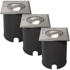 HOFTRONIC 3er Set Cody LED Bodeneinbaustrahler Edelstahl - GU10 4,5 Watt 345 Lumen dimmbar - 4000K neutralweiß - Schwenkbar - Befahrbar - quadratisch - IP67 wasserdicht