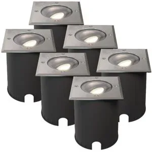 HOFTRONIC 6er Set Cody LED Bodeneinbaustrahler Edelstahl - GU10 4,5 Watt 345 Lumen dimmbar - 4000K neutralweiß - Schwenkbar - Befahrbar - quadratisch - IP67 wasserdicht