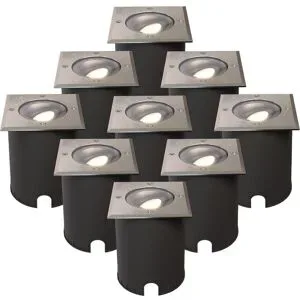HOFTRONIC 9er Set Cody LED Bodeneinbaustrahler Edelstahl - GU10 4,5 Watt 345 Lumen dimmbar - 4000K neutralweiß - Schwenkbar - Befahrbar - quadratisch - IP67 wasserdicht
