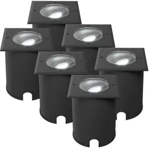 HOFTRONIC 6er Set Cody LED Bodeneinbaustrahler Schwarz - GU10 4,5 Watt 345 Lumen dimmbar - 6500K tageslichtweiß - Schwenkbar - Befahrbar - quadratisch - IP67 wasserdicht