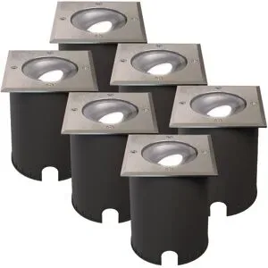HOFTRONIC 6er Set Cody LED Bodeneinbaustrahler Edelstahl - GU10 4,5 Watt 345 Lumen dimmbar - 6500K tageslichtweiß - Schwenkbar - Befahrbar - quadratisch - IP67 wasserdicht