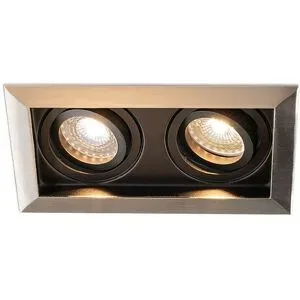 HOFTRONIC Durham - LED Einbaustrahler - Schwenkbar - 8 watt 690 lumen - 2700K warmweiß - Doppelt - GU10 - Dimmbar - Rechteckig - IP20 für Innenbereich - Edelstahl