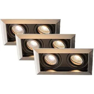HOFTRONIC 3er-Set Durham - LED Einbaustrahler - Schwenkbar - 8 watt 690 lumen - 2700K warmweiß - Doppelt - GU10 - Dimmbar - Rechteckig - IP20 für Innenbereich - Edelstahl
