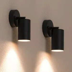 HOFTRONIC 2er Set Lago - LED Wandleuchten - 4 Watt 345 lumen - 2700K warmweiß - GU10 - Dimmbar - IP44 wasserdicht - Geeignet als Wandstrahler und Deckenstrahler - Für innen und außen - Schwarz