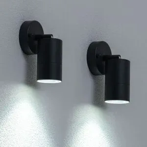 HOFTRONIC 2er Set Lago - LED Wandleuchten - 4 Watt 345 Lumen - 6500K tageslichtweiß - GU10 - Dimmbar - IP44 wasserdicht - Geeignet als Wandstrahler und Deckenstrahler - Für innen und außen - Schwarz