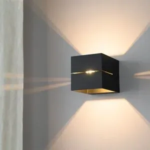 LUSENZ Gemini nero - Würfelförmige Up-and-Down-Wandleuchte mit mattschwarzer Beschichtung
