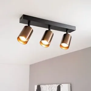 LUSENZ Taurus bronzo III - 3-flammiger Deckenstrahler mit kippbaren Spots aus gebürsteter Bronze und mattschwarzem Sockel