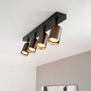 LUSENZ Taurus bronzo IV - 4-flammiger Deckenstrahler mit kippbaren Spots aus gebürsteter Bronze und mattschwarzem Sockel