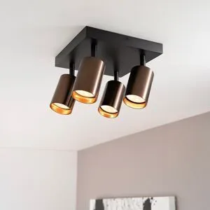 LUSENZ Taurus bronzo II II - Quadratischer 4-flammiger Deckenstrahler mit schwenkbaren Strahlern aus gebürsteter Bronze