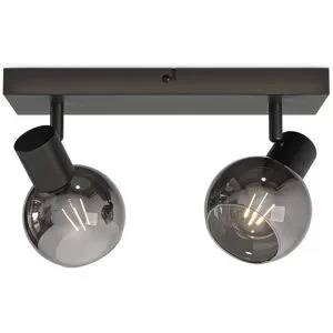 HOFTRONIC Glazura - LED-Deckenleuchte 2 Spots - Glaskugeln - Rauchglas - Schwarz - E14 Fassungen