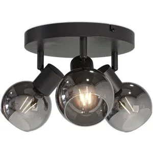 HOFTRONIC Glazura - LED-Deckenleuchte 3 Spots - Glaskugeln - Rauchglas - Schwarz - E14 Fassungen