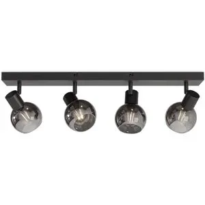 HOFTRONIC Glazura - LED-Deckenleuchte 4 Spots - Glaskugeln - Rauchglas - Schwarz - E14 Fassungen