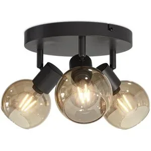 HOFTRONIC Glazura - LED-Deckenleuchte 3 Spots - Glaskugeln - Bernsteinfarbenes Glas - Schwarz - E14 Fassungen