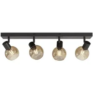 HOFTRONIC Glazura - LED-Deckenleuchte 4 Spots - Glaskugeln - Bernsteinfarbenes Glas - Schwarz - E14 Fassungen