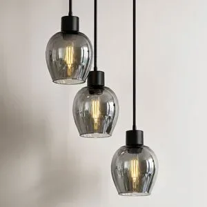 HOFTRONIC Zora - LED Hängelampe Rauchglas - 3 Lichtpunkte - E27 - Schwarz - IP20 - Hängelampe Glaskugeln