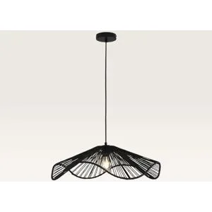 LUSENZ Pendelleuchte Avanta nero l - Schwarze Lampe aus geflochtenem Papierkabel - Ohne Leuchtmittel und für den Innenbereich