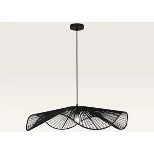 LUSENZ Pendelleuchte Avanta nero xl - Schwarze Lampe aus geflochtenem Papierkabel - Ohne Leuchtmittel und für den Innenbereich - Größeren Version