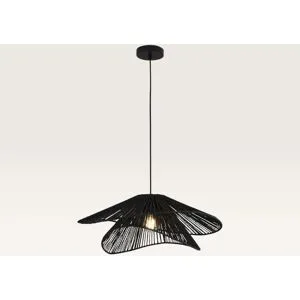 LUSENZ Pendelleuchte Avanta nero due - Schwarze Lampe aus geflochtenem Papierkabel - Ohne Leuchtmittel und für den Innenbereich - Zweilagig
