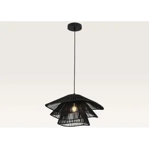 LUSENZ Pendelleuchte Avanta nero tre - Schwarze Lampe aus geflochtenem Papierkabel - Ohne Leuchtmittel und für den Innenbereich - Dreilagig