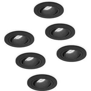 HOFTRONIC Set mit 6 Philadelphia LED-Einbaustrahler - Dimmbar - Inkl. GU10 - 4 Watt - 6500K - Schwarz - Schwenkbar - IP20 für Innenbereich - Rund