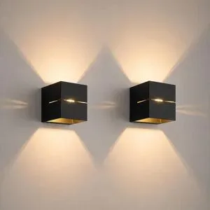 LUSENZ 2x Gemini nero - Würfelförmige Up-and-Down-Wandleuchte mit mattschwarzer Beschichtung
