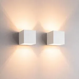 LUSENZ 2x Fornax bianco - Würfelförmige Up- und Down-Wandleuchte mit mattweißer Beschichtung
