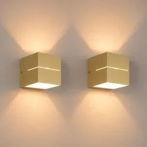 LUSENZ 2x Gemini oro - Würfelförmige Up-and-Down-Wandleuchte mit gebürsteter Goldbeschichtung