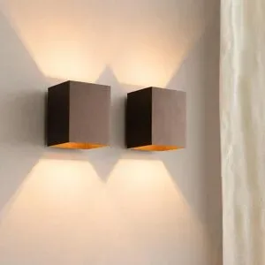 LUSENZ 2x Cometa bronzo s - Rechteckige Wandleuchte mit gebürsteter Bronzebeschichtung - Up- und Downlight